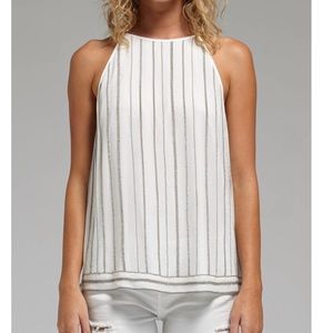 Joie zelpha white silk thin silver chain rows stripes racerback tank top blouse